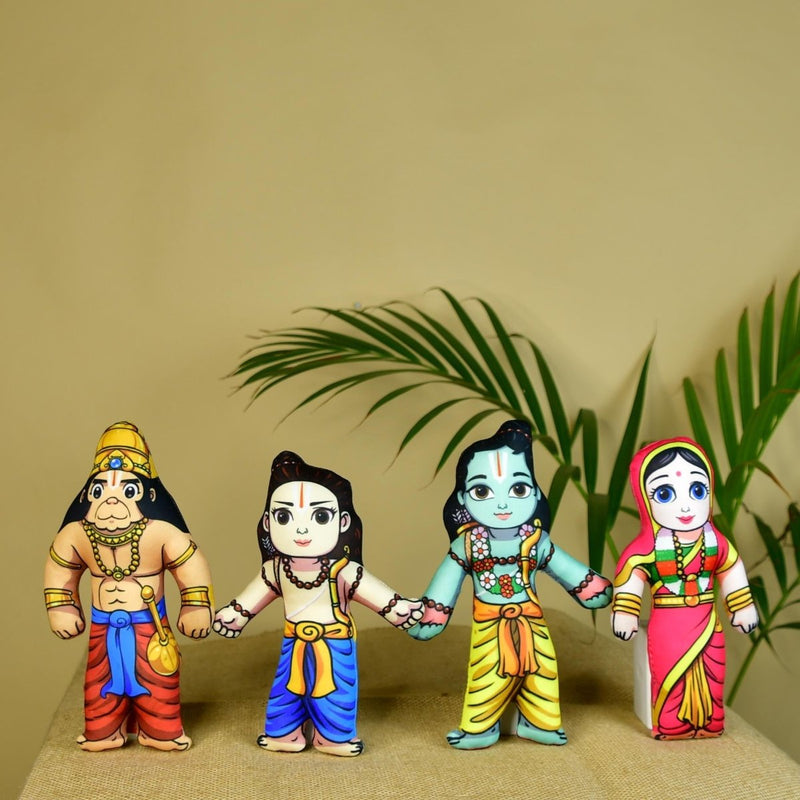 Ram Darbar Soft Toys Set of 4 | Lord Ram, Sita, Lakshman & Hanuman Plush Dolls | Hindu Religious Gift & Home Décor – view 1