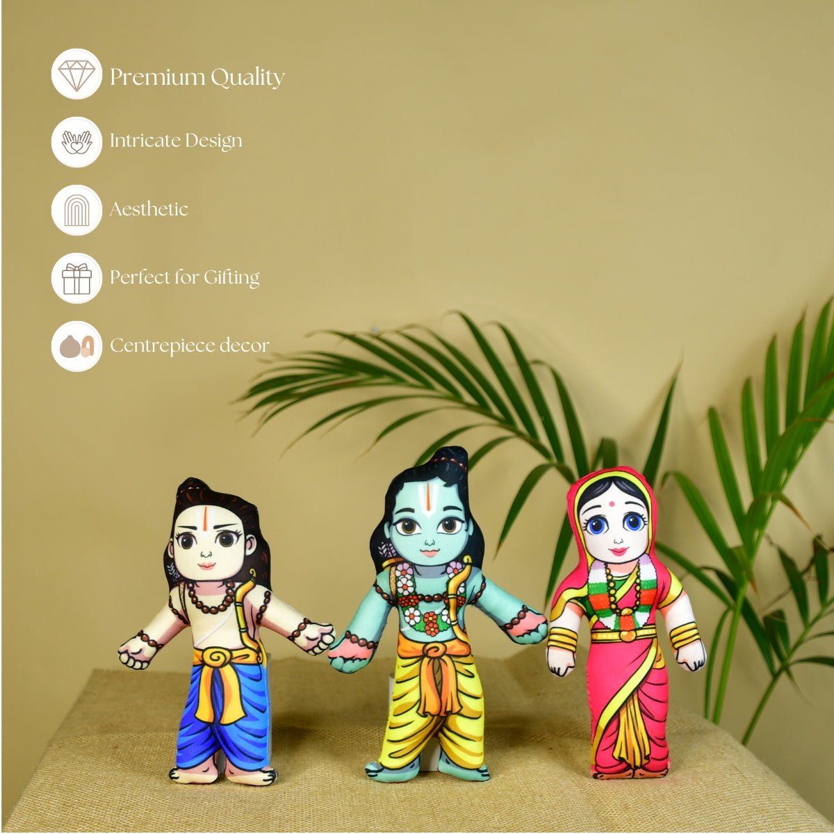 Ram Darbar Soft Toys Set of 4 | Lord Ram, Sita, Lakshman & Hanuman Plush Dolls | Hindu Religious Gift & Home Décor - Sowpeace - 