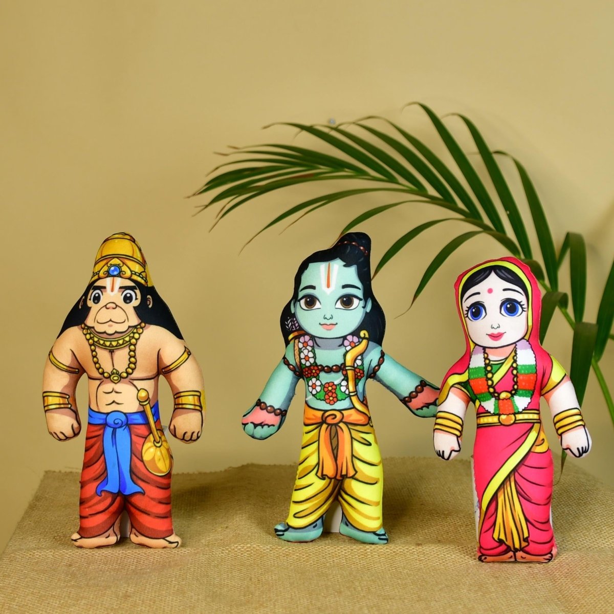 Ram Darbar Soft Toys Set of 4 | Lord Ram, Sita, Lakshman & Hanuman Plush Dolls | Hindu Religious Gift & Home Décor - Sowpeace - 