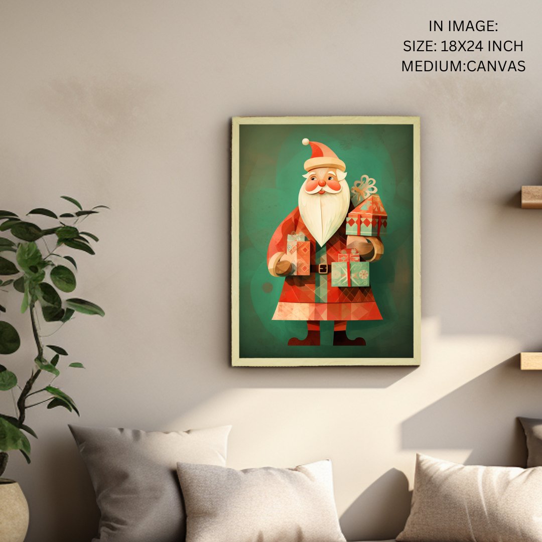 Sowpeace Santa: Premium Ho-Ho-Holiday Bliss Canvas – Handcrafted Indian-Inspired Wall Art for Festive Home Decoration