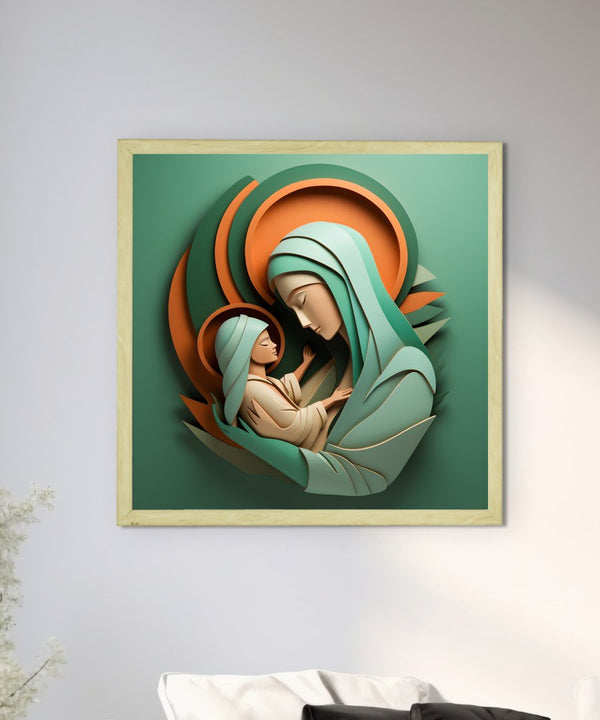 Sacred Bond: Sowpeace's Handcrafted Mother & Child Canvas – Premium Indian-Inspired Art for Elegant Home and Family Decor — image 4