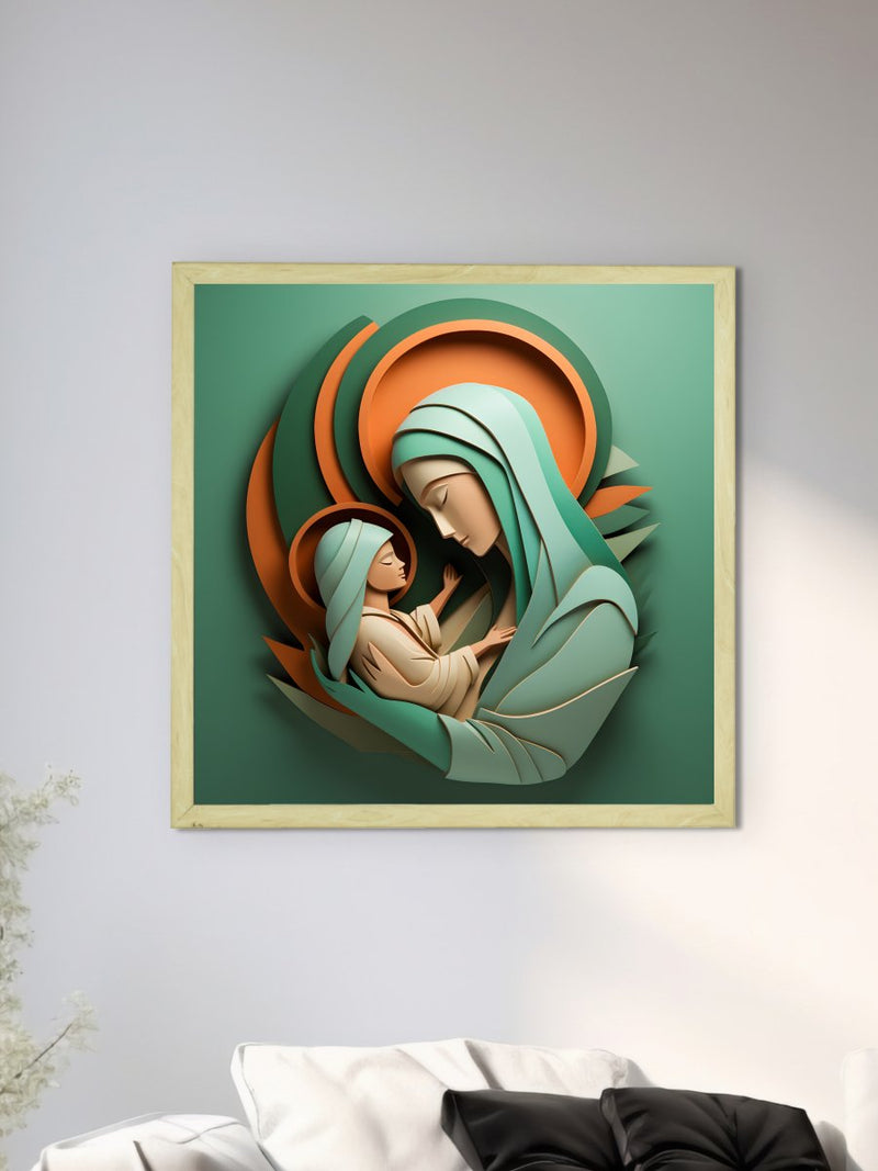 Sacred Bond: Sowpeace's Handcrafted Mother & Child Canvas – Premium Indian-Inspired Art for Elegant Home and Family Decor – view 4