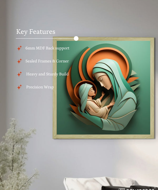Sacred Bond: Sowpeace's Handcrafted Mother & Child Canvas – Premium Indian-Inspired Art for Elegant Home and Family Decor — image 6