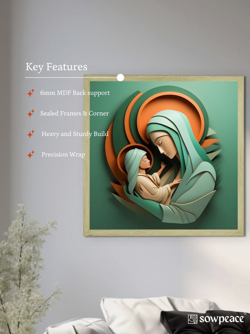 Sacred Bond: Sowpeace's Handcrafted Mother & Child Canvas – Premium Indian-Inspired Art for Elegant Home and Family Decor – view 6