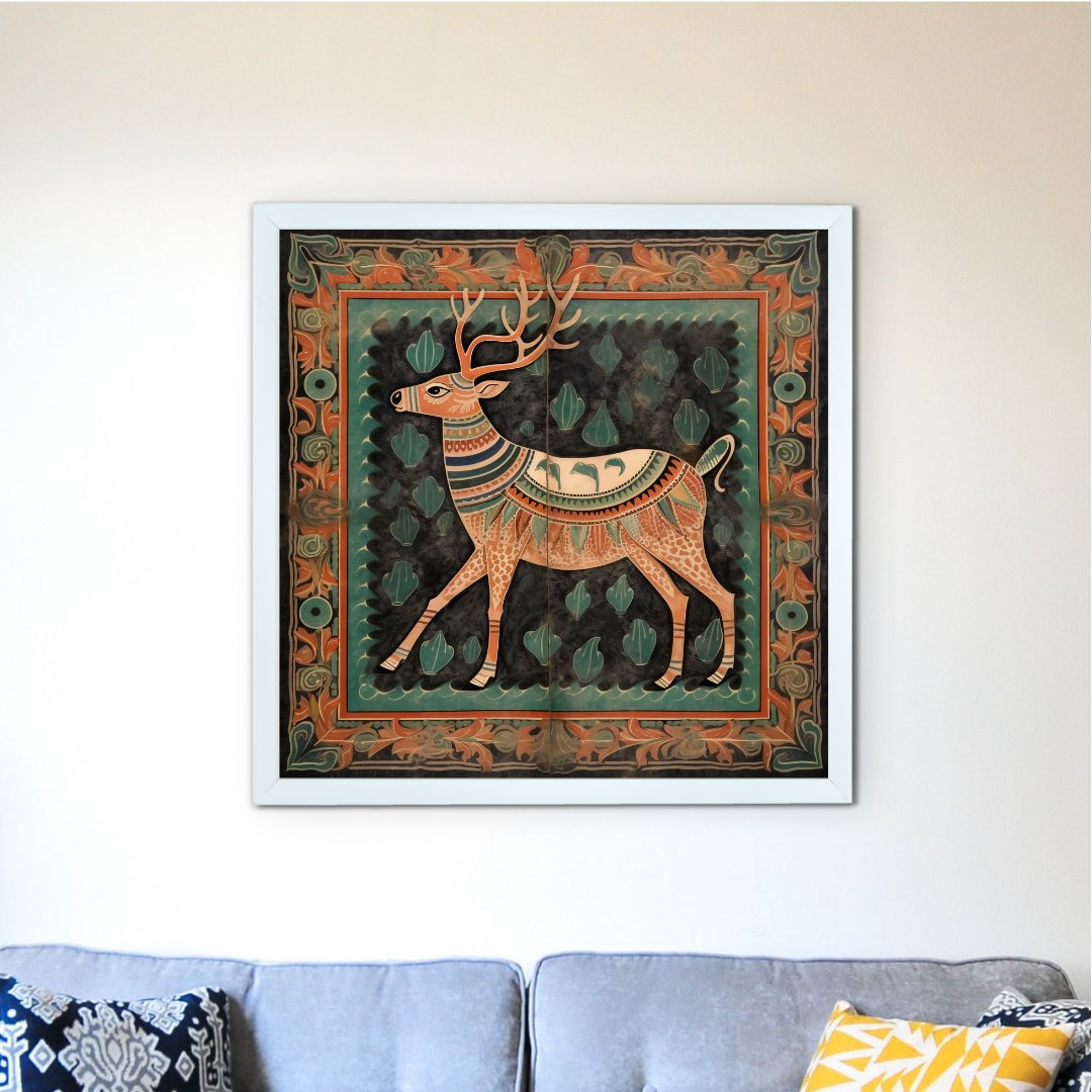 Sowpeace's Handcrafted Premium Pichwai Reindeer Abstract Wall Painting – Canvas Decor for Elegant and Cultural Interiors