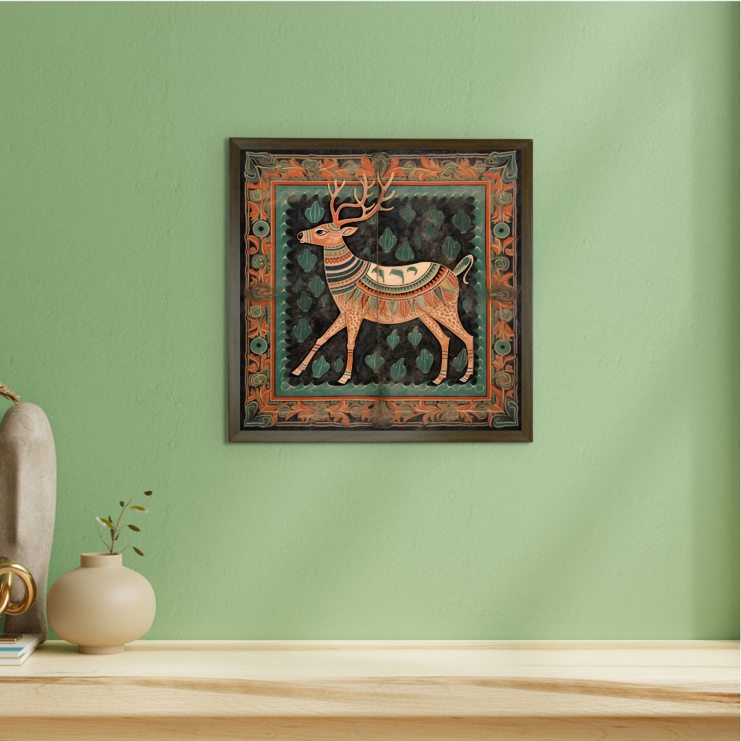 Sowpeace's Handcrafted Premium Pichwai Reindeer Abstract Wall Painting – Canvas Decor for Elegant and Cultural Interiors