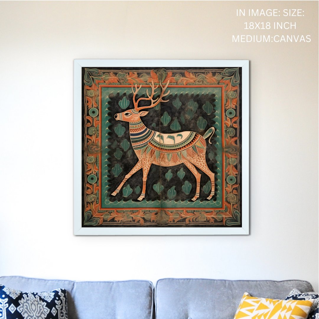 Sowpeace's Handcrafted Premium Pichwai Reindeer Abstract Wall Painting – Canvas Decor for Elegant and Cultural Interiors