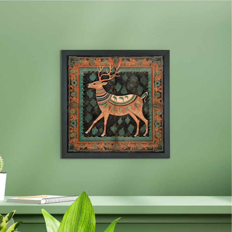 Sowpeace's Handcrafted Premium Pichwai Reindeer Abstract Wall Painting – Canvas Decor for Elegant and Cultural Interiors – view 2