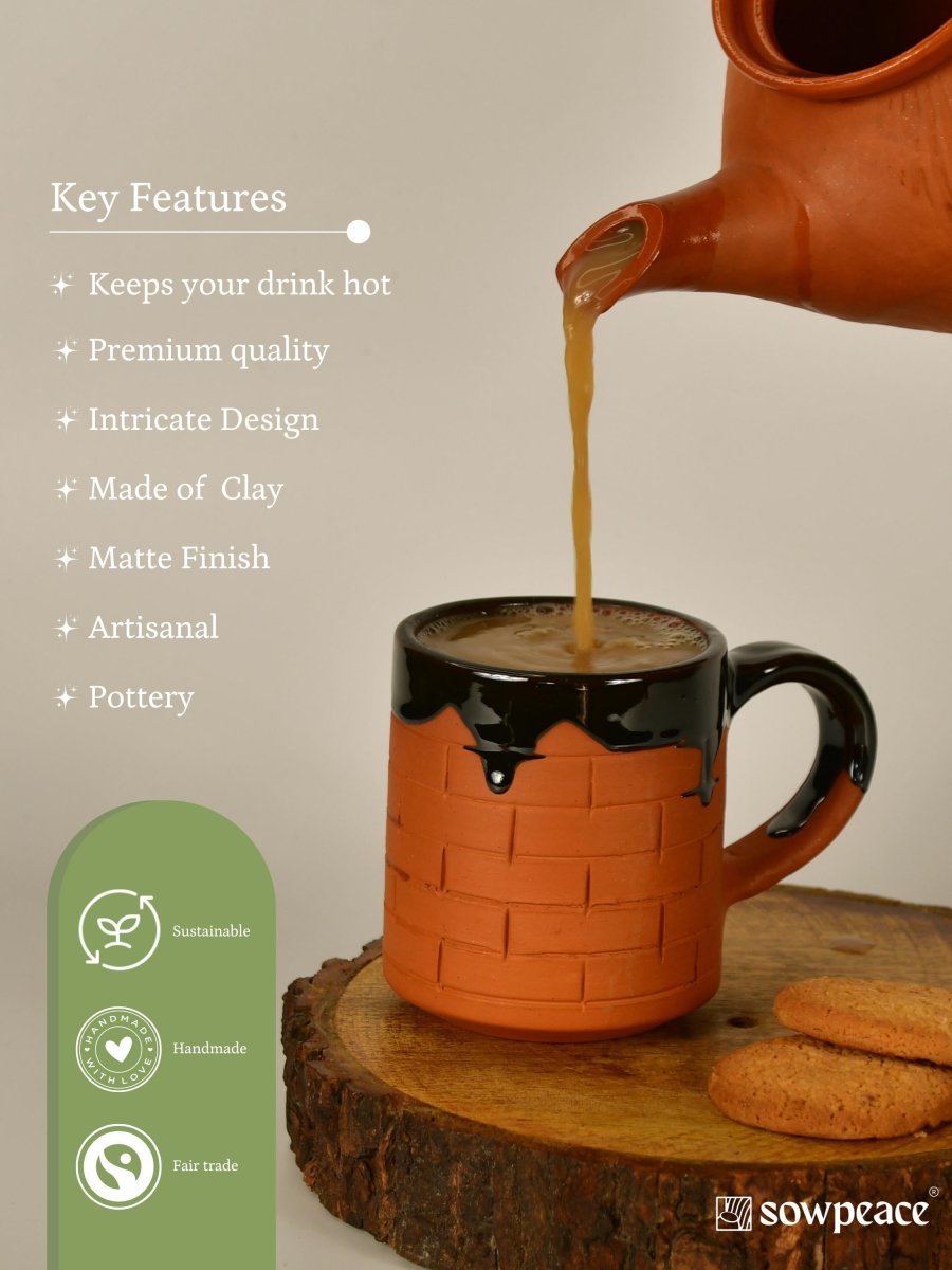 Sculpted Terracotta Coffee Mug: Stylish Functionality