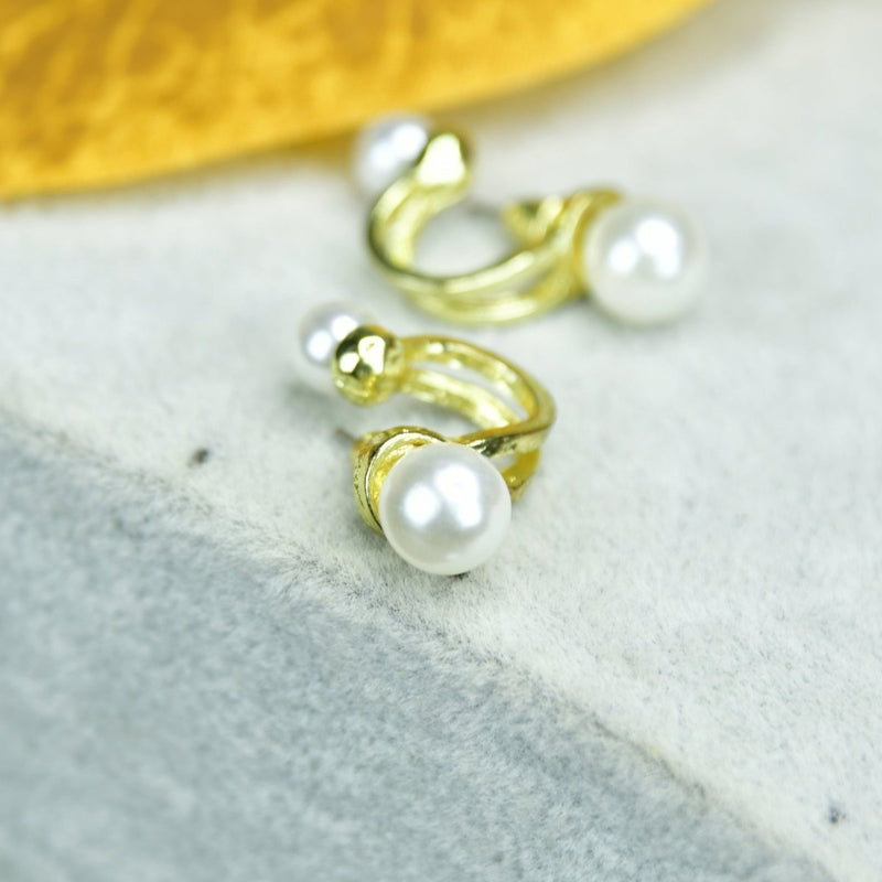 Sowpeace 2 Beads Crescent Gold Stainless Steel Earrings | Elegant One‑Size Lightweight Jewelry for Women & Daily Wear – view 2