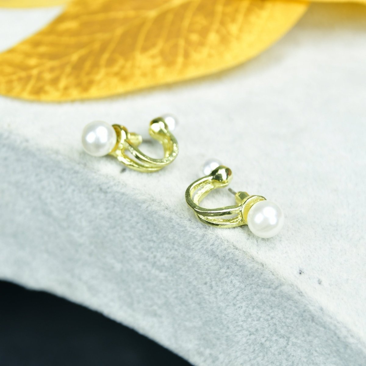 Sowpeace 2 Beads Crescent Gold Stainless Steel Earrings | Elegant One‑Size Lightweight Jewelry for Women & Daily Wear