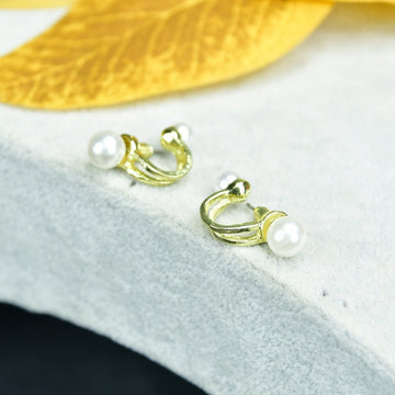 Sowpeace 2 Beads Crescent Gold Stainless Steel Earrings | Elegant One‑Size Lightweight Jewelry for Women & Daily Wear - Sowpeace - 