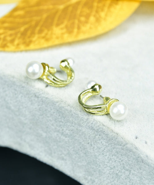 Sowpeace 2 Beads Crescent Gold Stainless Steel Earrings | Elegant One‑Size Lightweight Jewelry for Women & Daily Wear