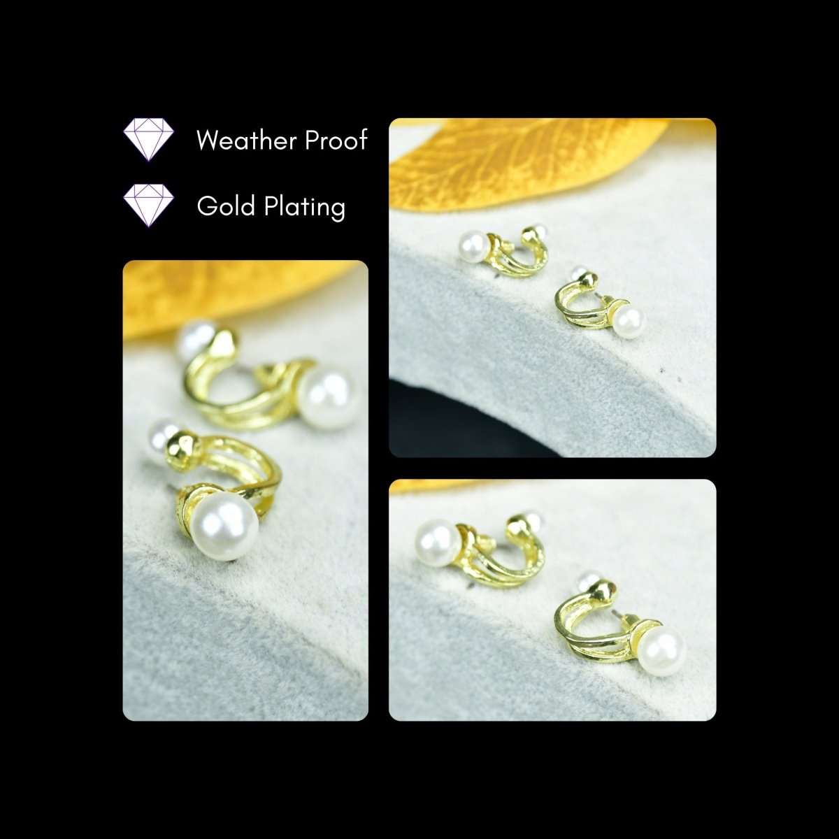 Sowpeace 2 Beads Crescent Gold Stainless Steel Earrings | Elegant One‑Size Lightweight Jewelry for Women & Daily Wear - Sowpeace - 