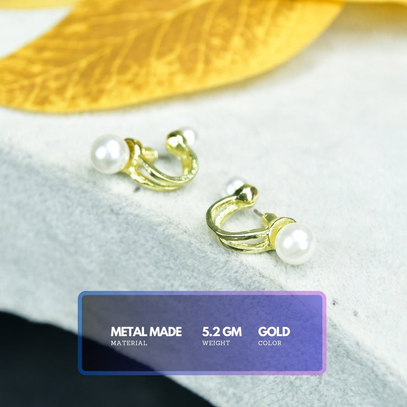 Sowpeace 2 Beads Crescent Gold Stainless Steel Earrings | Elegant One‑Size Lightweight Jewelry for Women & Daily Wear – view 3