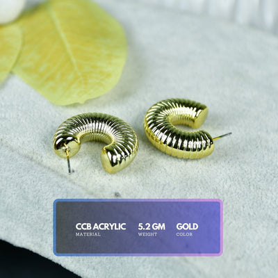 Sowpeace 3/4 Textured Round Golden CCB Earrings | Stylish One‑Size Lightweight Jewelry for Women & Daily Wear