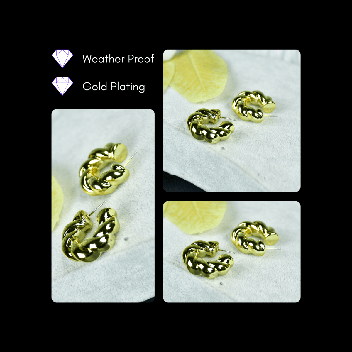 Sowpeace 3/4 Twisted Textured Round Golden CCB Earrings | Elegant One‑Size Lightweight Jewelry for Women & Daily Wear - Sowpeace - 