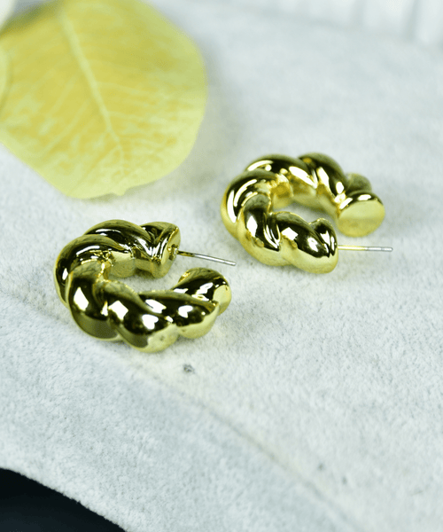 Sowpeace 3/4 Twisted Textured Round Golden CCB Earrings | Elegant One‑Size Lightweight Jewelry for Women & Daily Wear