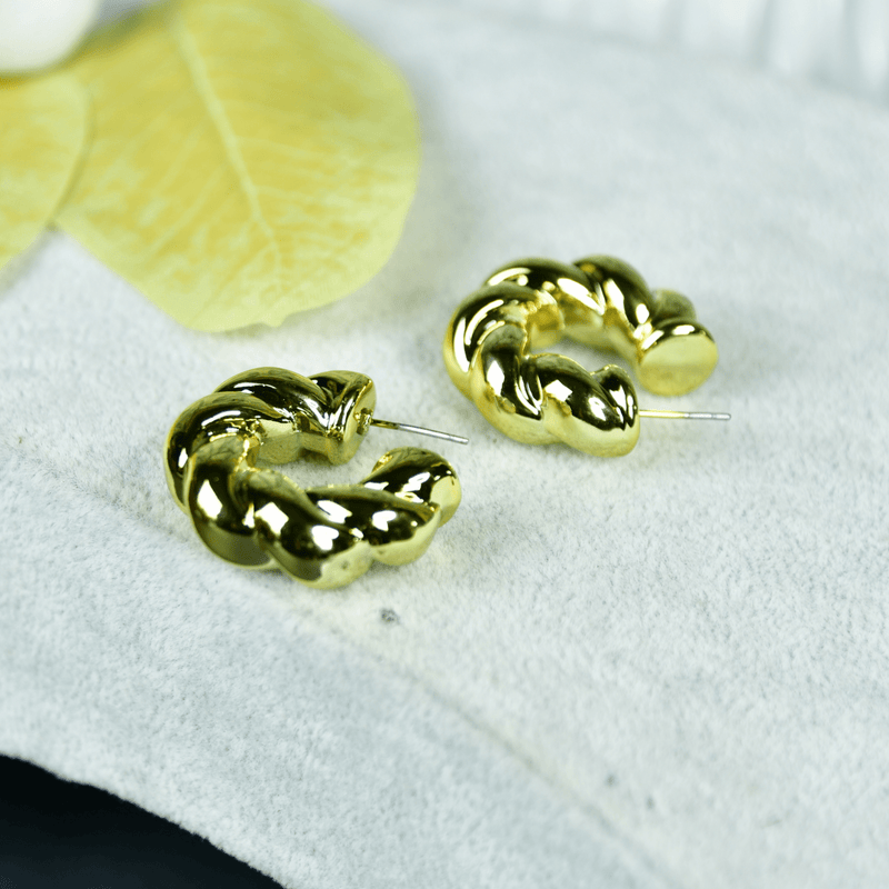 Sowpeace 3/4 Twisted Textured Round Golden CCB Earrings | Elegant One‑Size Lightweight Jewelry for Women & Daily Wear – view 1