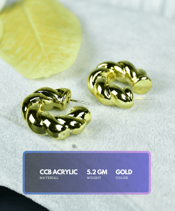 Sowpeace 3/4 Twisted Textured Round Golden CCB Earrings | Elegant One‑Size Lightweight Jewelry for Women & Daily Wear — image 2