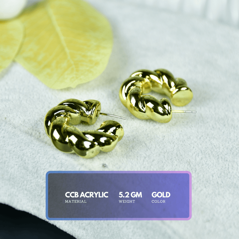 Sowpeace 3/4 Twisted Textured Round Golden CCB Earrings | Elegant One‑Size Lightweight Jewelry for Women & Daily Wear – view 2