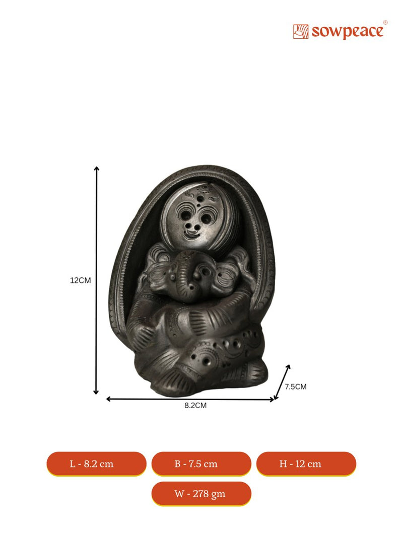 Sowpeace Art: Black Terracotta Durga Ganesh Tabletop Marvel – view 6