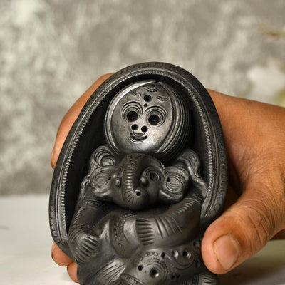 Sowpeace Art: Black Terracotta Durga Ganesh Tabletop Marvel