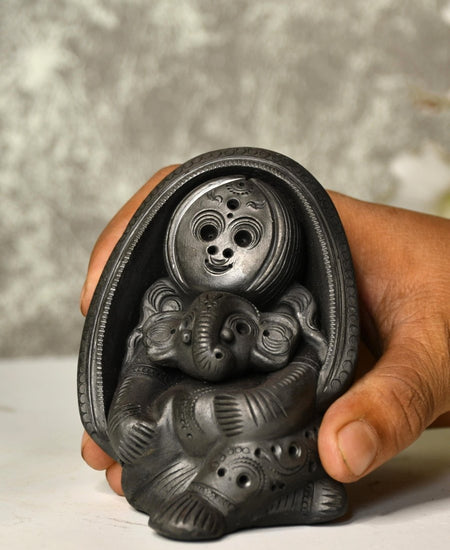 Sowpeace Art: Black Terracotta Durga Ganesh Tabletop Marvel