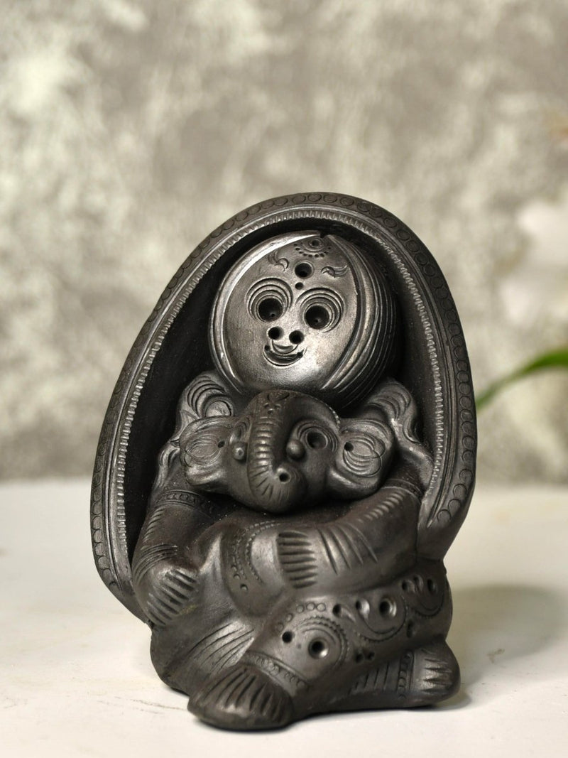 Sowpeace Art: Black Terracotta Durga Ganesh Tabletop Marvel – view 1
