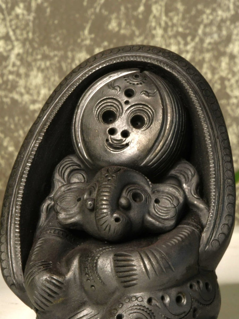 Sowpeace Art: Black Terracotta Durga Ganesh Tabletop Marvel – view 3