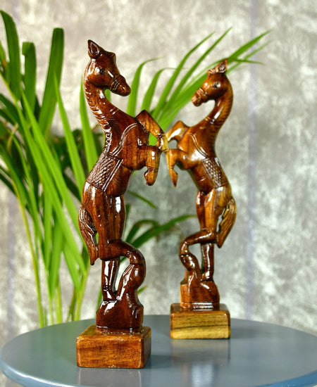 Sowpeace Artisan Wooden Jumping Horse Set: Home Decor