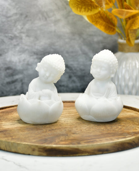 Sowpeace Baby Monk Set | Elegant White Resin Spiritual Figurines for Peaceful Home Décor & Gifting