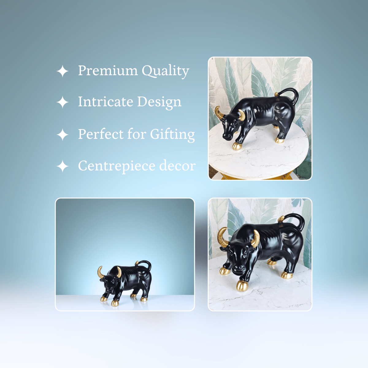 Sowpeace Black Bull Decor | Bold Resin Animal Figurine for Modern Home & Office Décor, Gifting - Sowpeace - 