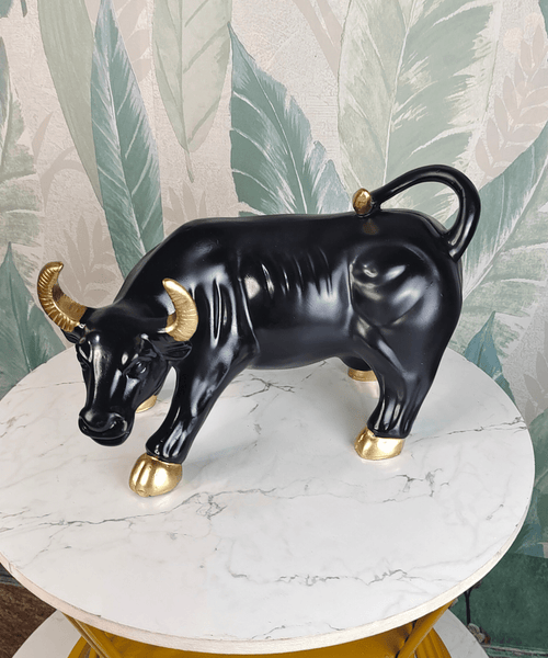 Sowpeace Black Bull Decor | Bold Resin Animal Figurine for Modern Home & Office Décor, Gifting