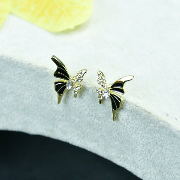 Sowpeace Black Butterfly Crystal Gold Stainless Steel Earrings | Elegant One‑Size Lightweight Jewelry for Women & Daily Wear - Sowpeace - 