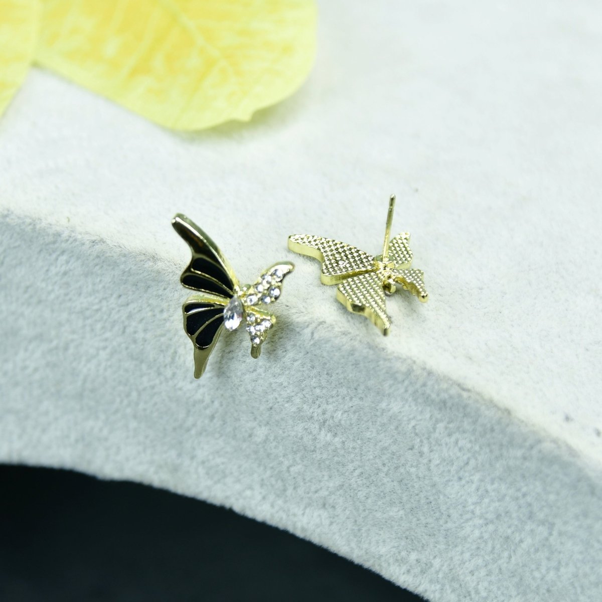 Sowpeace Black Butterfly Crystal Gold Stainless Steel Earrings | Stylish One‑Size Lightweight Jewelry for Women & Daily Wear - Sowpeace - 