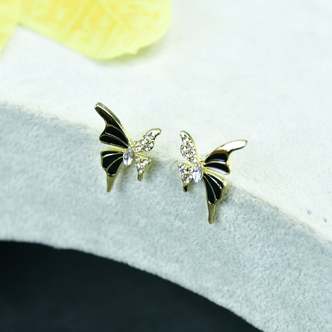 Sowpeace Black Butterfly Crystal Gold Stainless Steel Earrings | Stylish One‑Size Lightweight Jewelry for Women & Daily Wear - Sowpeace - 