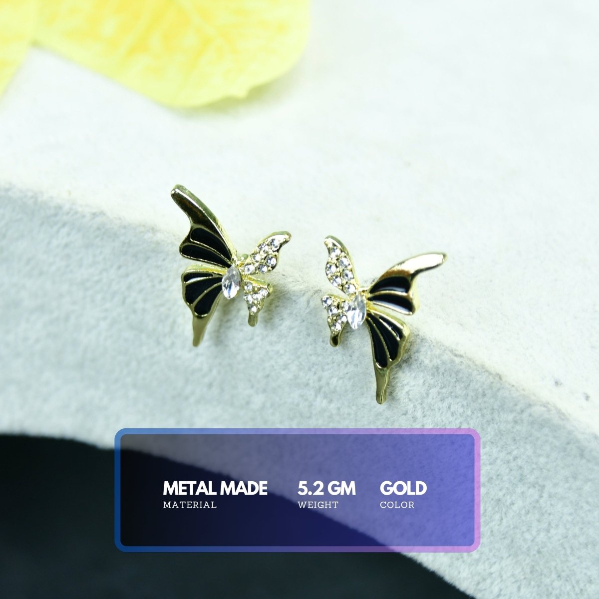 Sowpeace Black Butterfly Crystal Gold Stainless Steel Earrings | Stylish One‑Size Lightweight Jewelry for Women & Daily Wear - Sowpeace - 