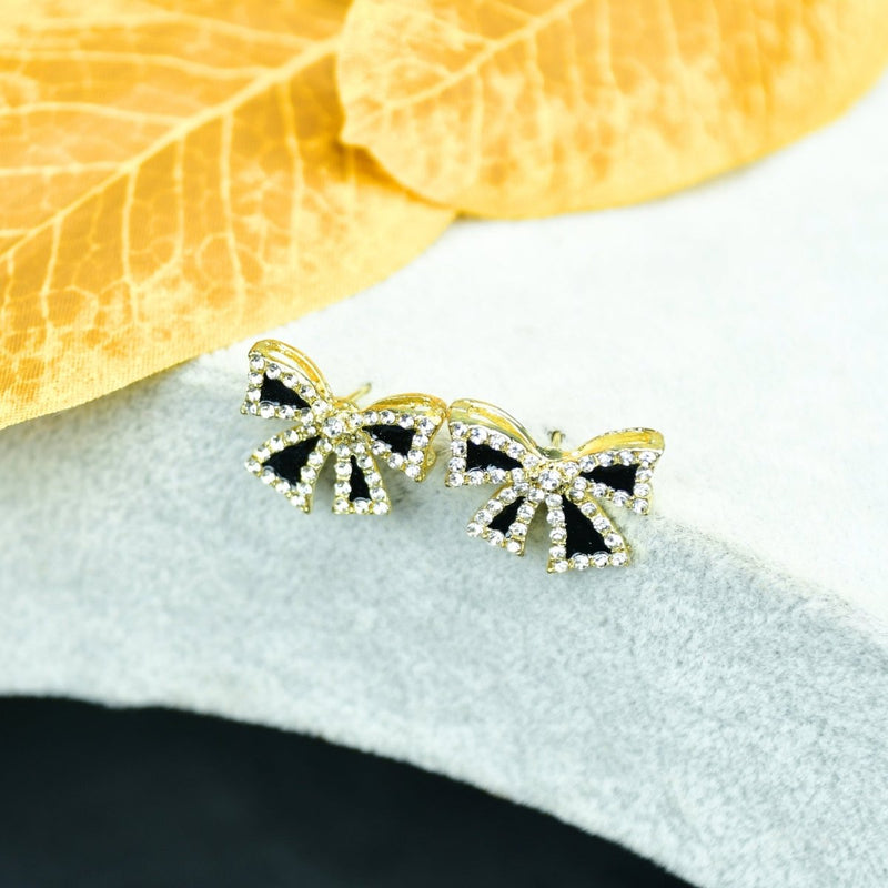 Sowpeace Black Gold Stainless Steel Ribbon Earrings | Elegant One‑Size Lightweight Jewelry for Women & Daily Wear – view 1