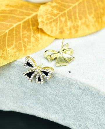 Sowpeace Black Gold Stainless Steel Ribbon Earrings | Elegant One‑Size Lightweight Jewelry for Women & Daily Wear — alternate view