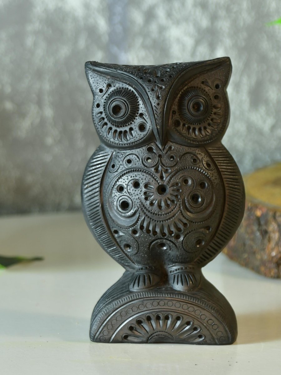 Sowpeace Black Terracotta Artisanal Owl: Tabletop Decor - decor - Sowpeace - Sowpeace Black Terracotta Artisanal Owl: Tabletop Decor - Terr - bter - TT - AOW - Sowpeace