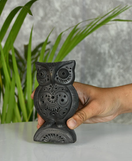 Sowpeace Black Terracotta Artisanal Owl: Tabletop Decor