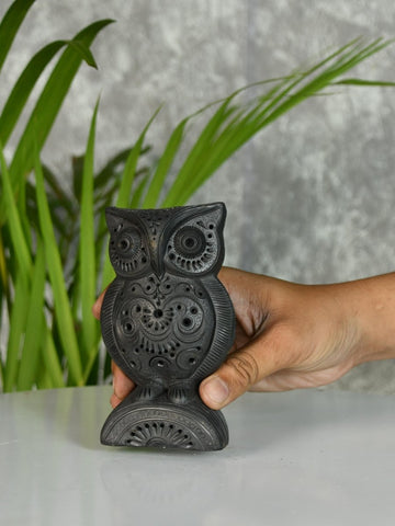 Sowpeace Black Terracotta Artisanal Owl: Tabletop Decor - Additional View