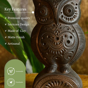 Sowpeace Black Terracotta Artisanal Owl: Tabletop Decor - decor - Sowpeace - Sowpeace Black Terracotta Artisanal Owl: Tabletop Decor - Terr - bter - TT - AOW - Sowpeace