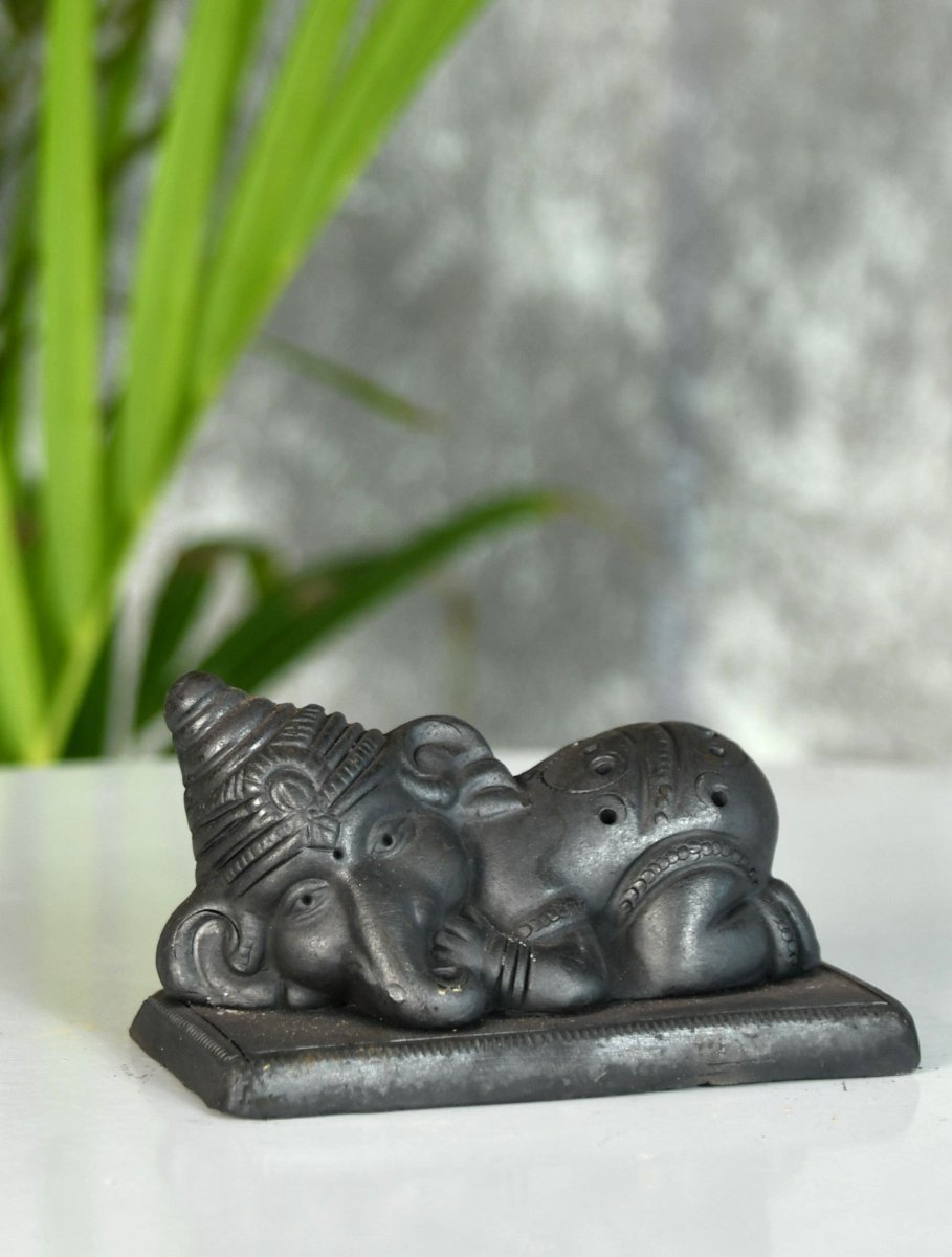 Sowpeace Black Terracotta Sleeping Ganesh: Artisan Tabletop Decor - Sowpeace - Sowpeace Black Terracotta Sleeping Ganesh: Artisan Tabletop Decor - Terr - bter - TT - SGN - Sowpeace