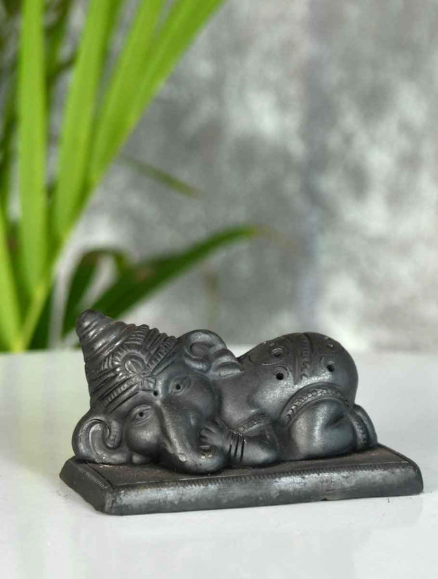 Sowpeace Black Terracotta Sleeping Ganesh: Artisan Tabletop Decor