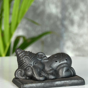 Sowpeace Black Terracotta Sleeping Ganesh: Artisan Tabletop Decor - Sowpeace - Sowpeace Black Terracotta Sleeping Ganesh: Artisan Tabletop Decor - Terr - bter - TT - SGN - Sowpeace