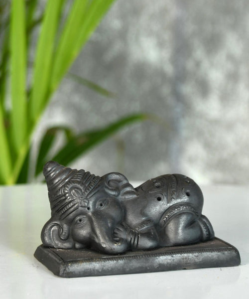 Sowpeace Black Terracotta Sleeping Ganesh: Artisan Tabletop Decor