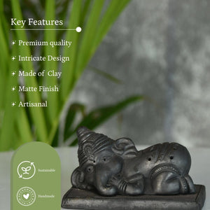 Sowpeace Black Terracotta Sleeping Ganesh: Artisan Tabletop Decor - Sowpeace - Sowpeace Black Terracotta Sleeping Ganesh: Artisan Tabletop Decor - Terr - bter - TT - SGN - Sowpeace