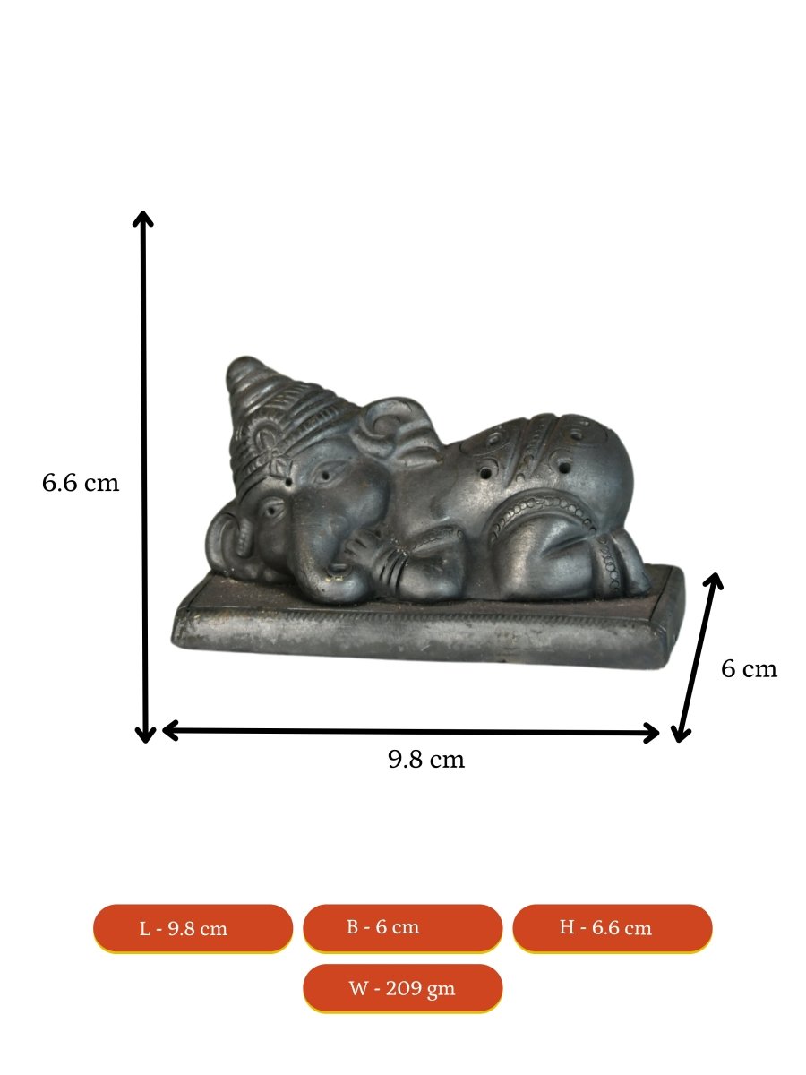 Sowpeace Black Terracotta Sleeping Ganesh: Artisan Tabletop Decor - Sowpeace - Sowpeace Black Terracotta Sleeping Ganesh: Artisan Tabletop Decor - Terr - bter - TT - SGN - Sowpeace